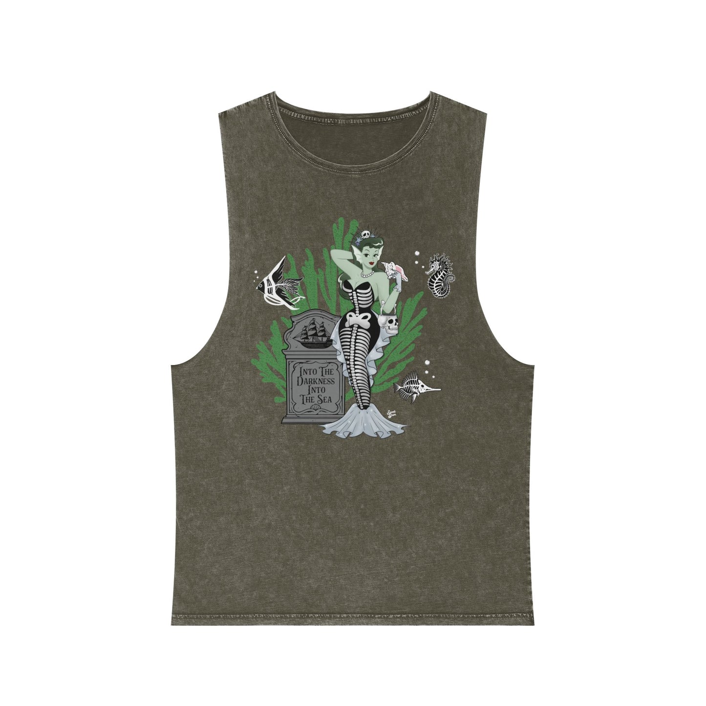 Skeleton Mermaid - Unisex Stonewash Tank Top