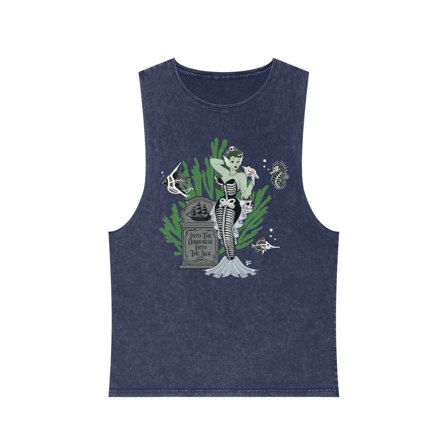 Skeleton Mermaid - Unisex Stonewash Tank Top