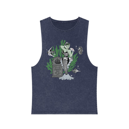 Skeleton Mermaid - Unisex Stonewash Tank Top