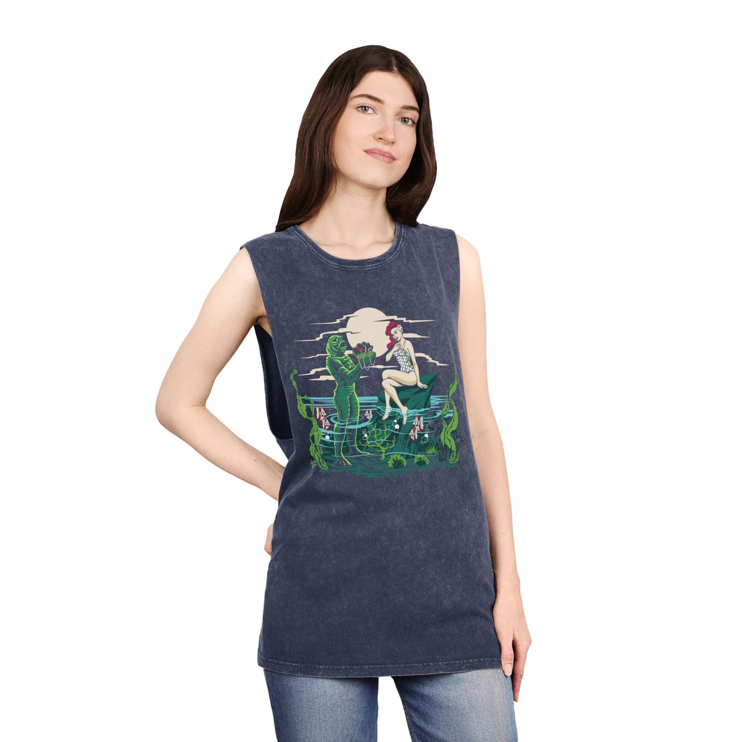Mid Century Swamp Couple - Unisex Stonewash Tank Top