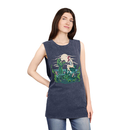 Mid Century Swamp Couple - Unisex Stonewash Tank Top