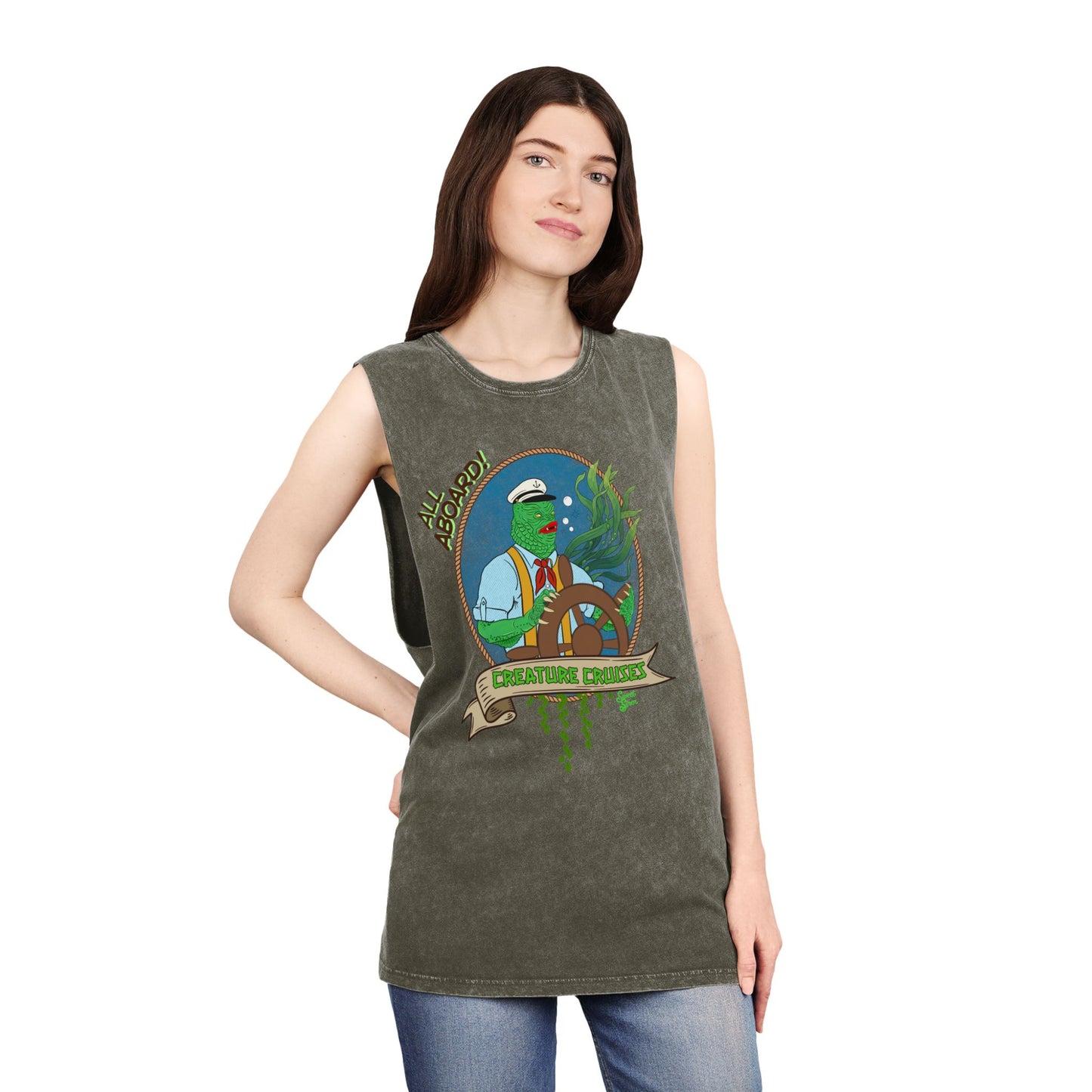 All Aboard Creature Cruises - Unisex Stonewash Tank Top