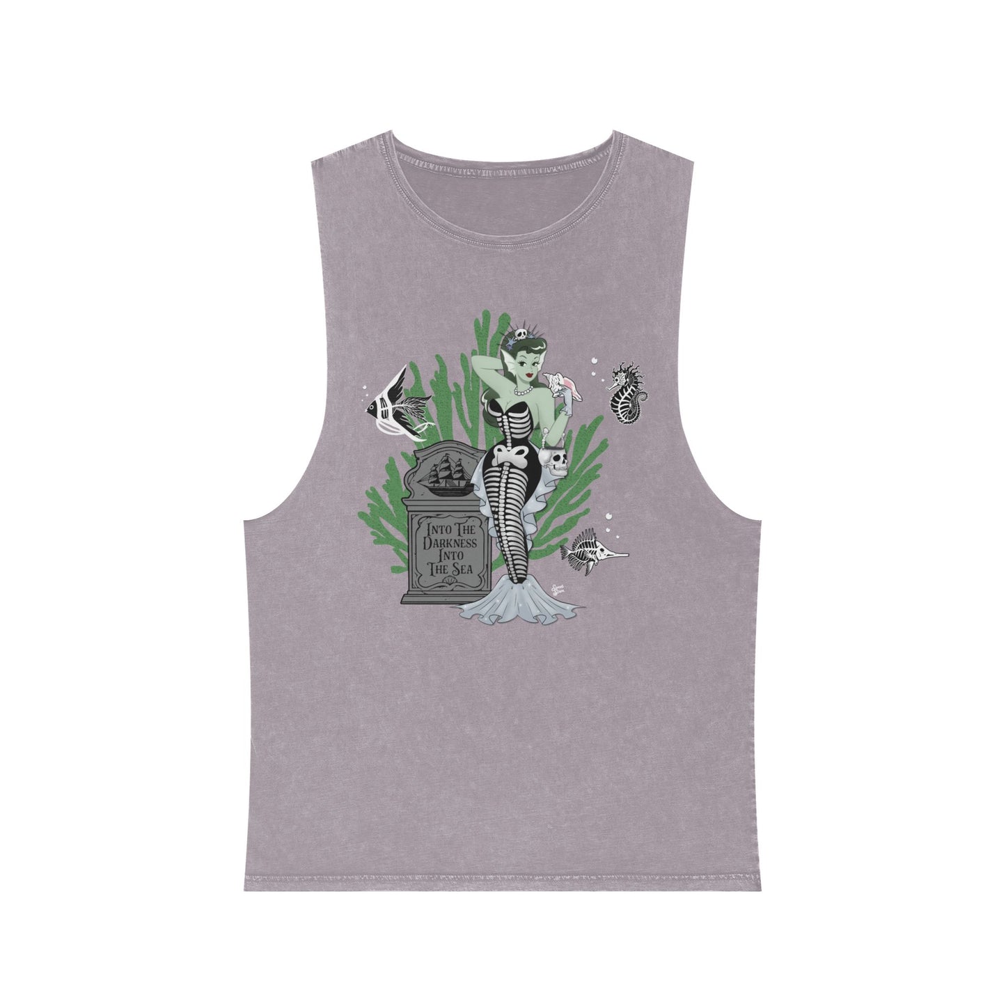 Skeleton Mermaid - Unisex Stonewash Tank Top