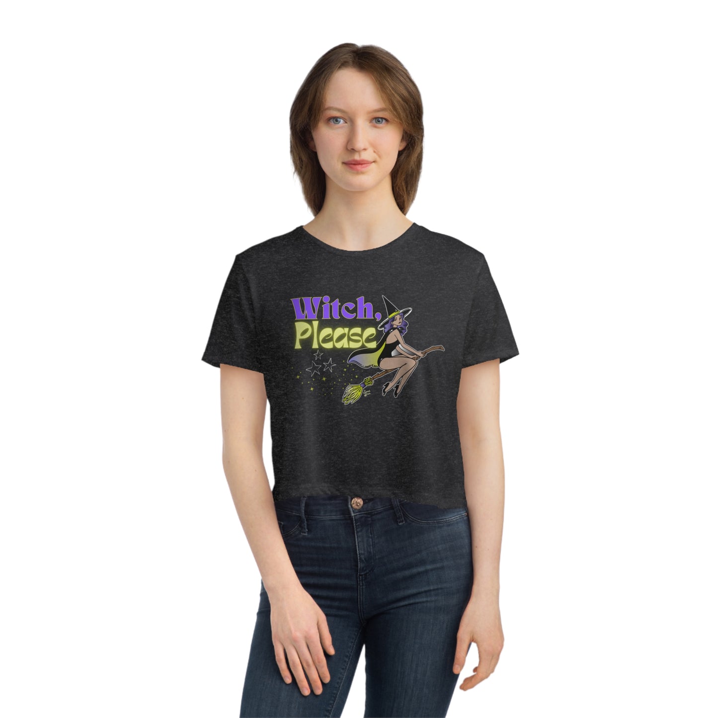 Witch, Please Broomstick - Women's Flowy Cropped Tee