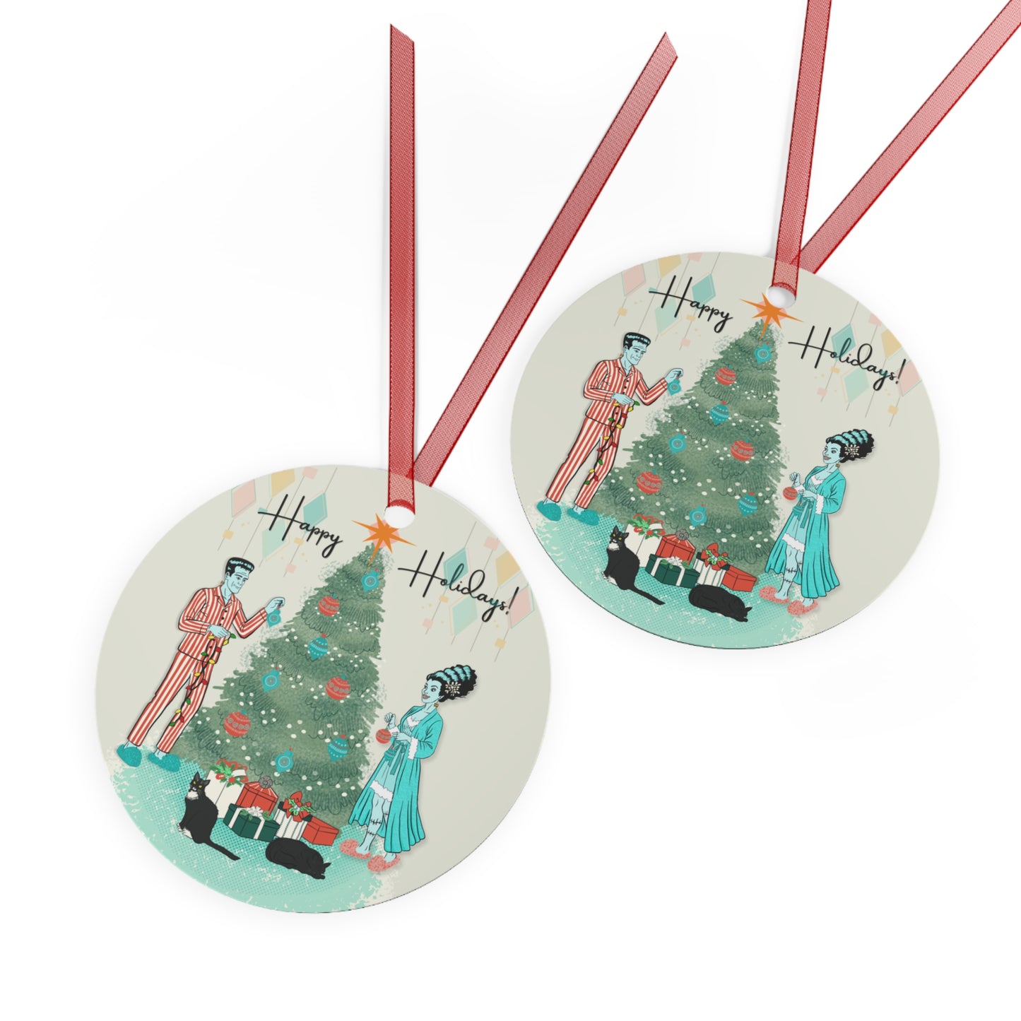 Retro Monsters Holiday - Metal Ornament