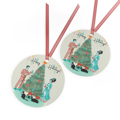 Retro Monsters Holiday - Metal Ornament