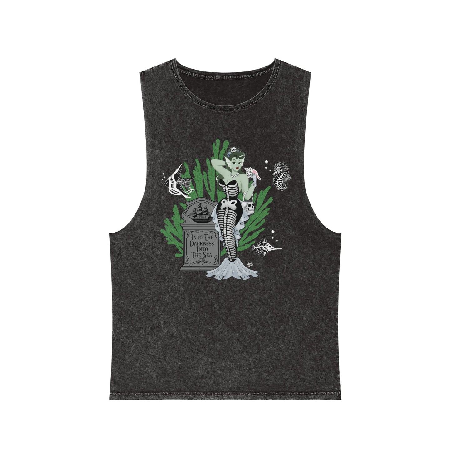 Skeleton Mermaid - Unisex Stonewash Tank Top