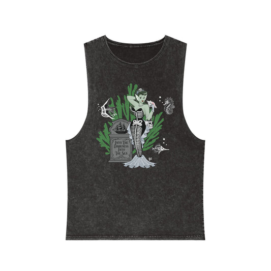 Skeleton Mermaid - Unisex Stonewash Tank Top