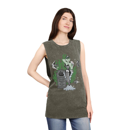 Skeleton Mermaid - Unisex Stonewash Tank Top