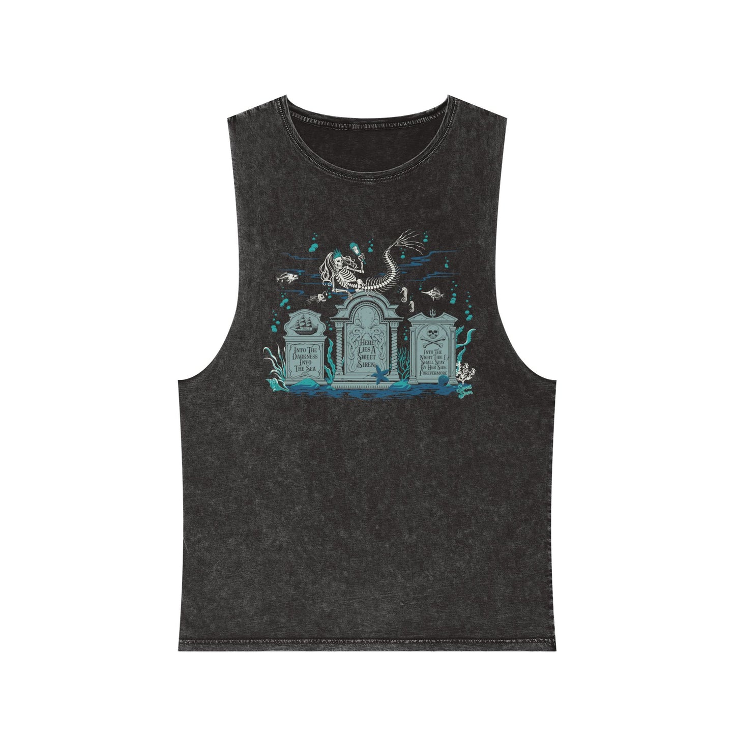 Skeleton Mermaid Graveyard - Unisex Stonewash Tank Top
