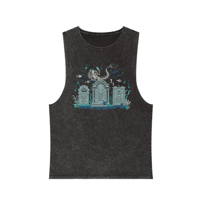 Skeleton Mermaid Graveyard - Unisex Stonewash Tank Top