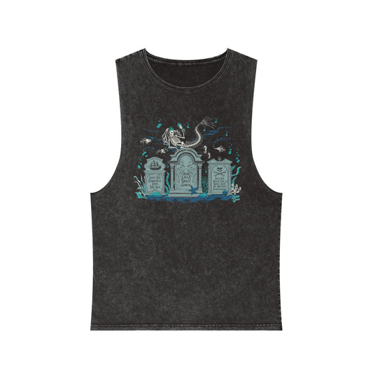 Skeleton Mermaid Graveyard - Unisex Stonewash Tank Top