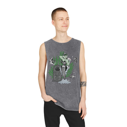Skeleton Mermaid - Unisex Stonewash Tank Top