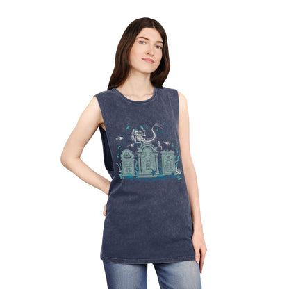 Skeleton Mermaid Graveyard - Unisex Stonewash Tank Top