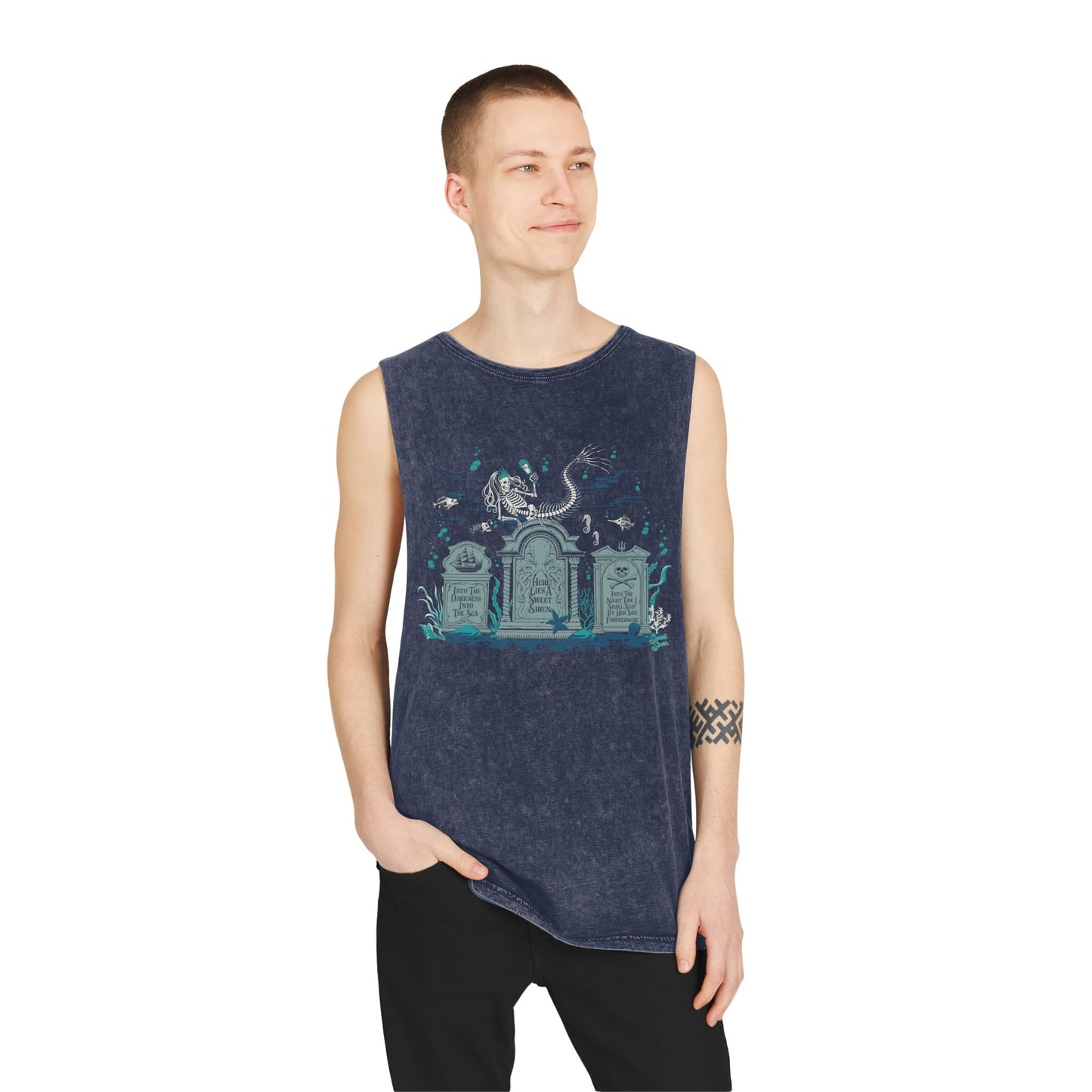 Skeleton Mermaid Graveyard - Unisex Stonewash Tank Top