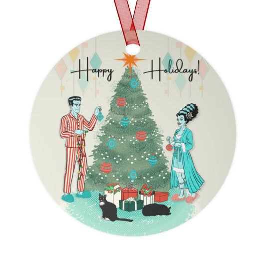 Retro Monsters Holiday - Metal Ornament