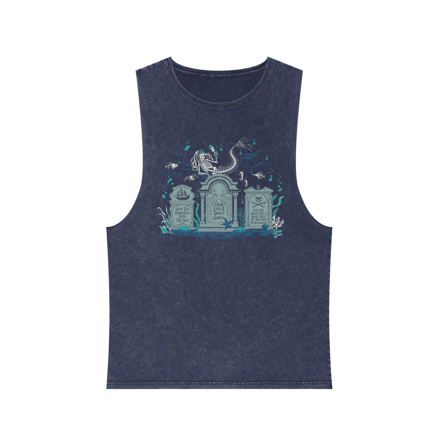 Skeleton Mermaid Graveyard - Unisex Stonewash Tank Top