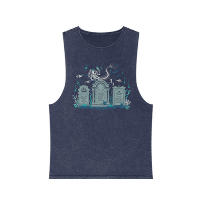 Skeleton Mermaid Graveyard - Unisex Stonewash Tank Top