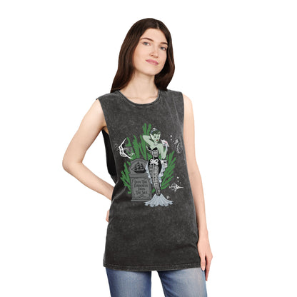 Skeleton Mermaid - Unisex Stonewash Tank Top