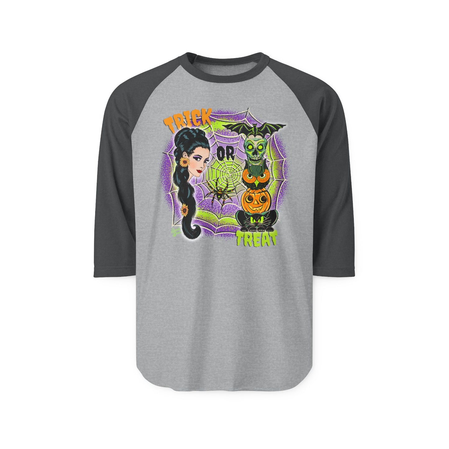 Retro Trick or Treat - Unisex Three-Quarter Sleeve Raglan Shirt