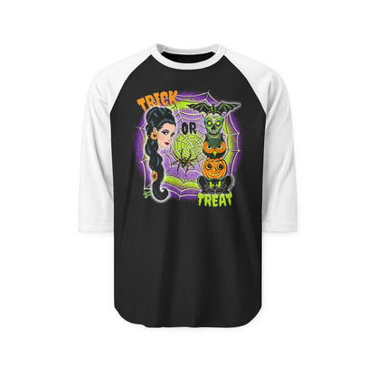 Retro Trick or Treat - Unisex Three-Quarter Sleeve Raglan Shirt