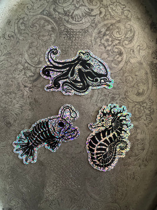 Iridescent Sea Creatures Sticker Set