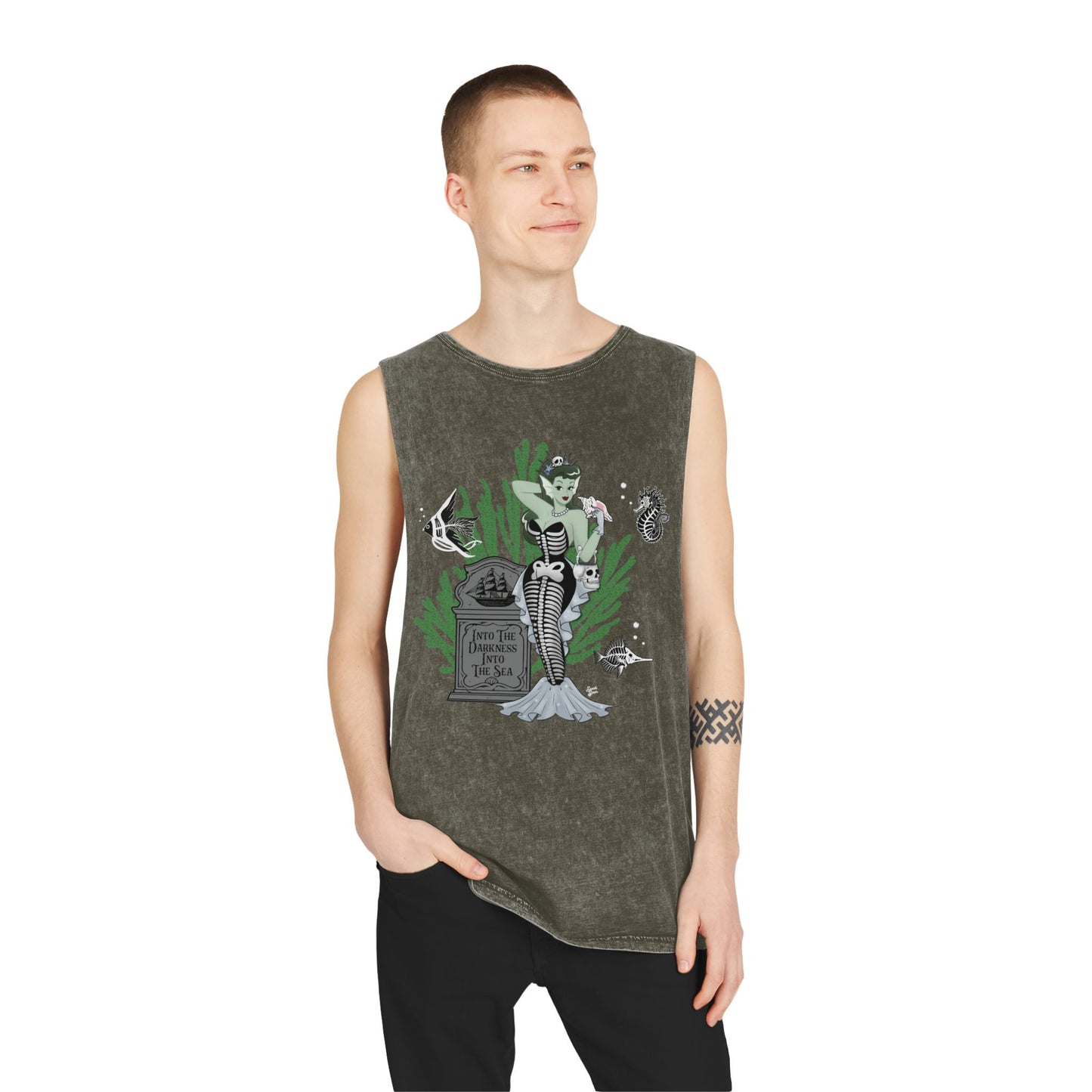 Skeleton Mermaid - Unisex Stonewash Tank Top