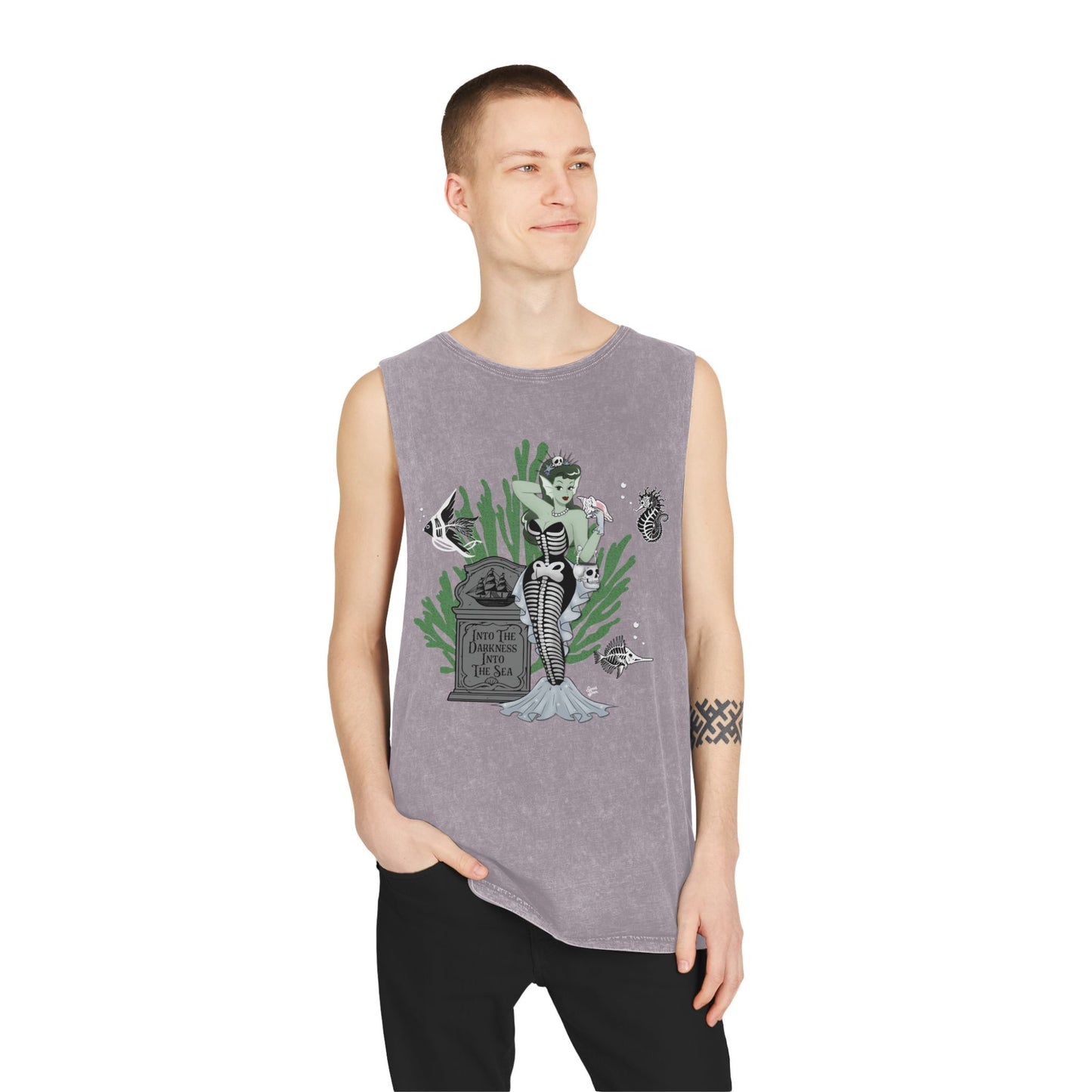 Skeleton Mermaid - Unisex Stonewash Tank Top
