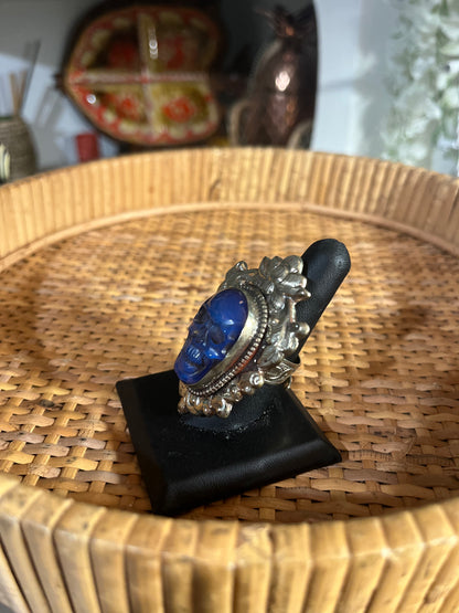 Skull Ring - L - Ornate - Lavender Crystal Quartz
