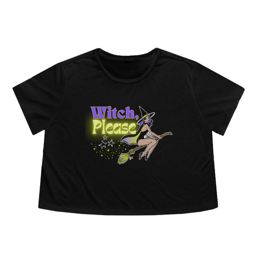 Witch, Please Broomstick - Women's Flowy Cropped Tee