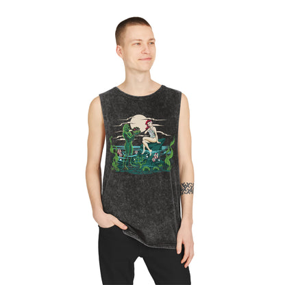 Mid Century Swamp Couple - Unisex Stonewash Tank Top