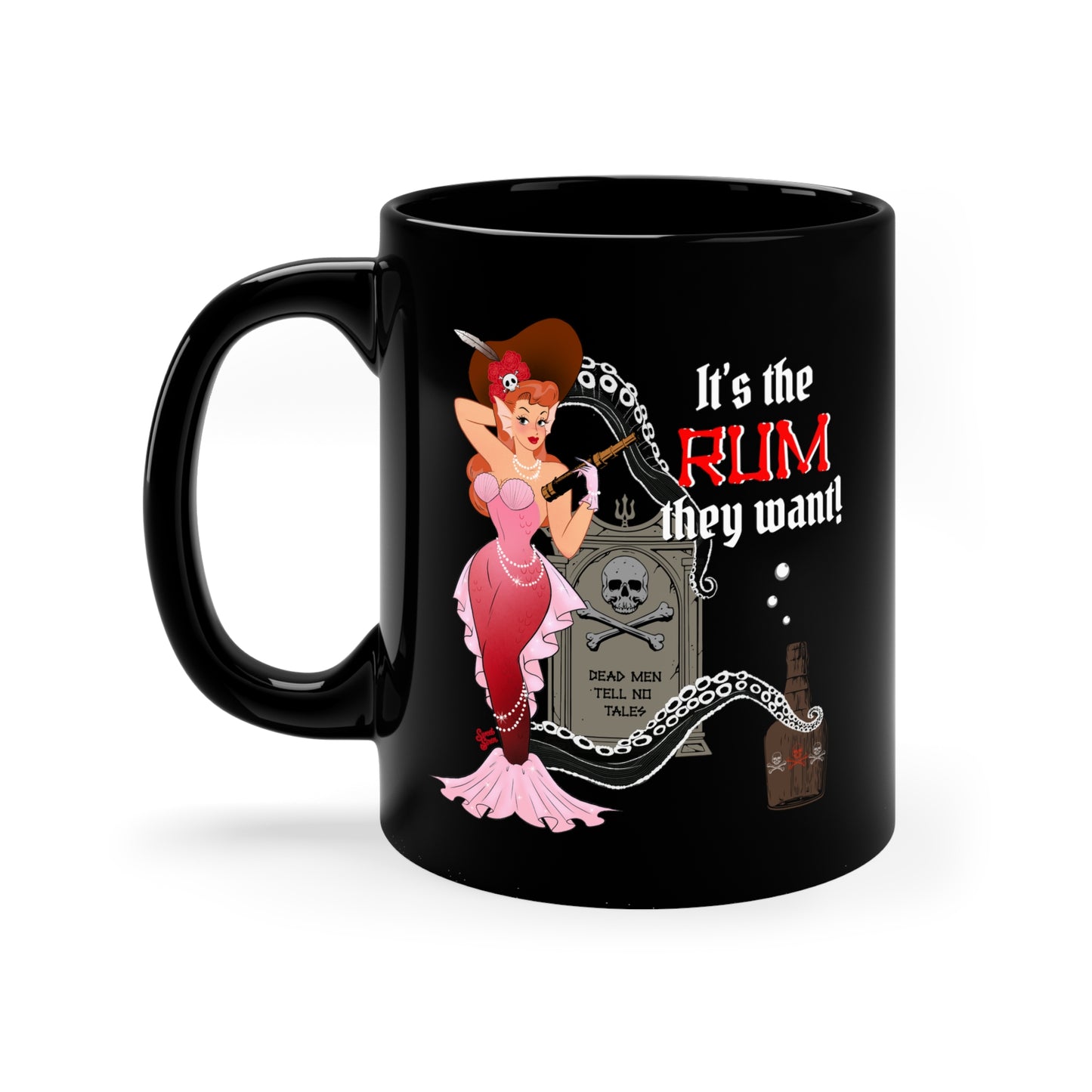 Rum Red Headed Mermaid -  11oz Black Mug