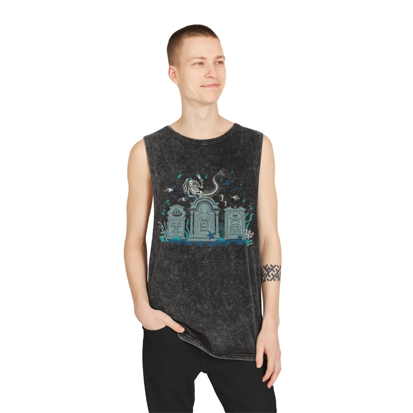 Skeleton Mermaid Graveyard - Unisex Stonewash Tank Top