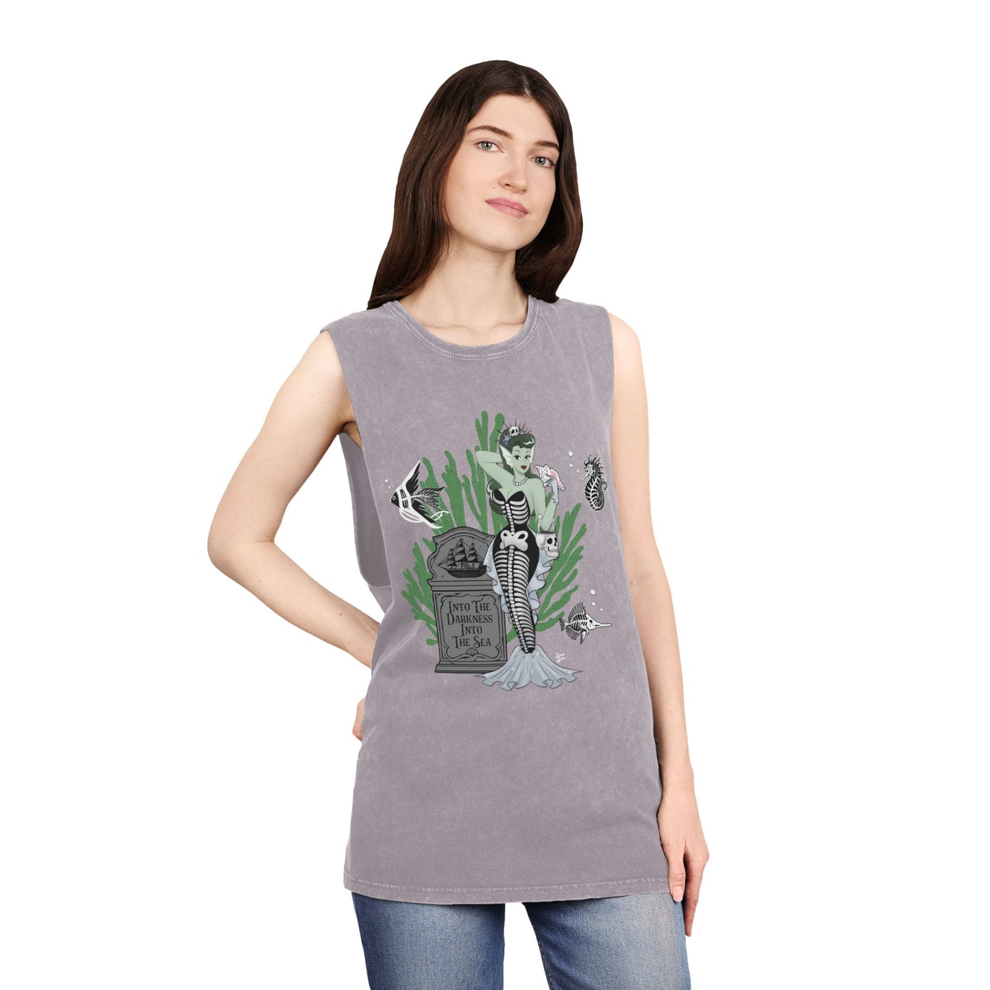 Skeleton Mermaid - Unisex Stonewash Tank Top