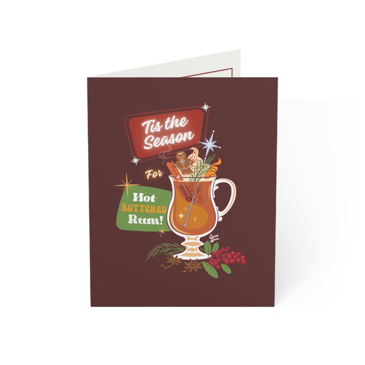 Hot Buttered Rum Season - Greeting Cards (1, 10, 30, and 50pcs) - Burgendy