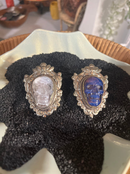 Skull Ring - L - Ornate - Lavender Crystal Quartz