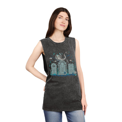 Skeleton Mermaid Graveyard - Unisex Stonewash Tank Top