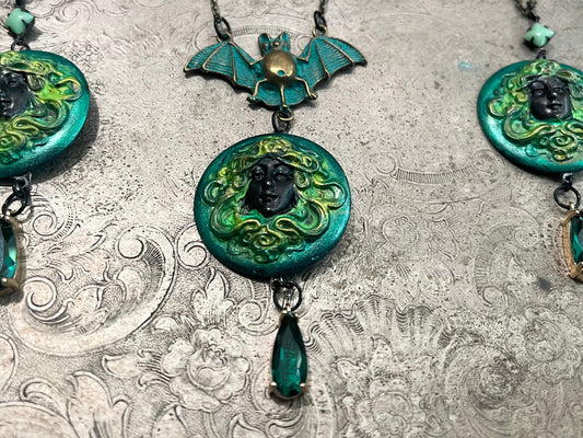 Medusa Head with Bat - Necklace