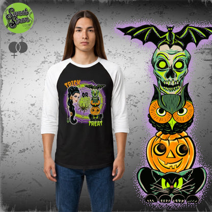 Retro Trick or Treat - Unisex Three-Quarter Sleeve Raglan Shirt