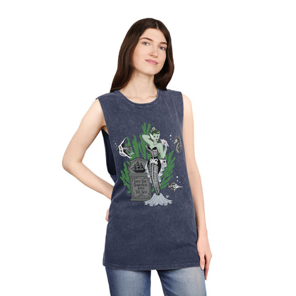 Skeleton Mermaid - Unisex Stonewash Tank Top