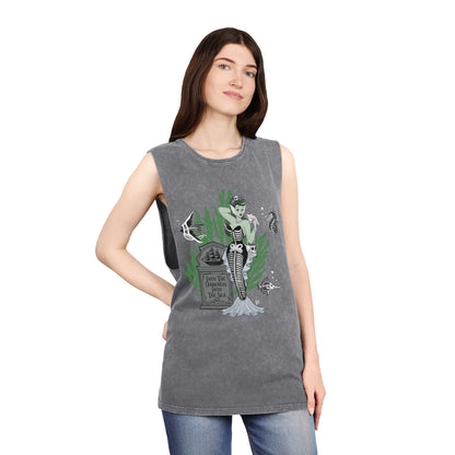 Skeleton Mermaid - Unisex Stonewash Tank Top