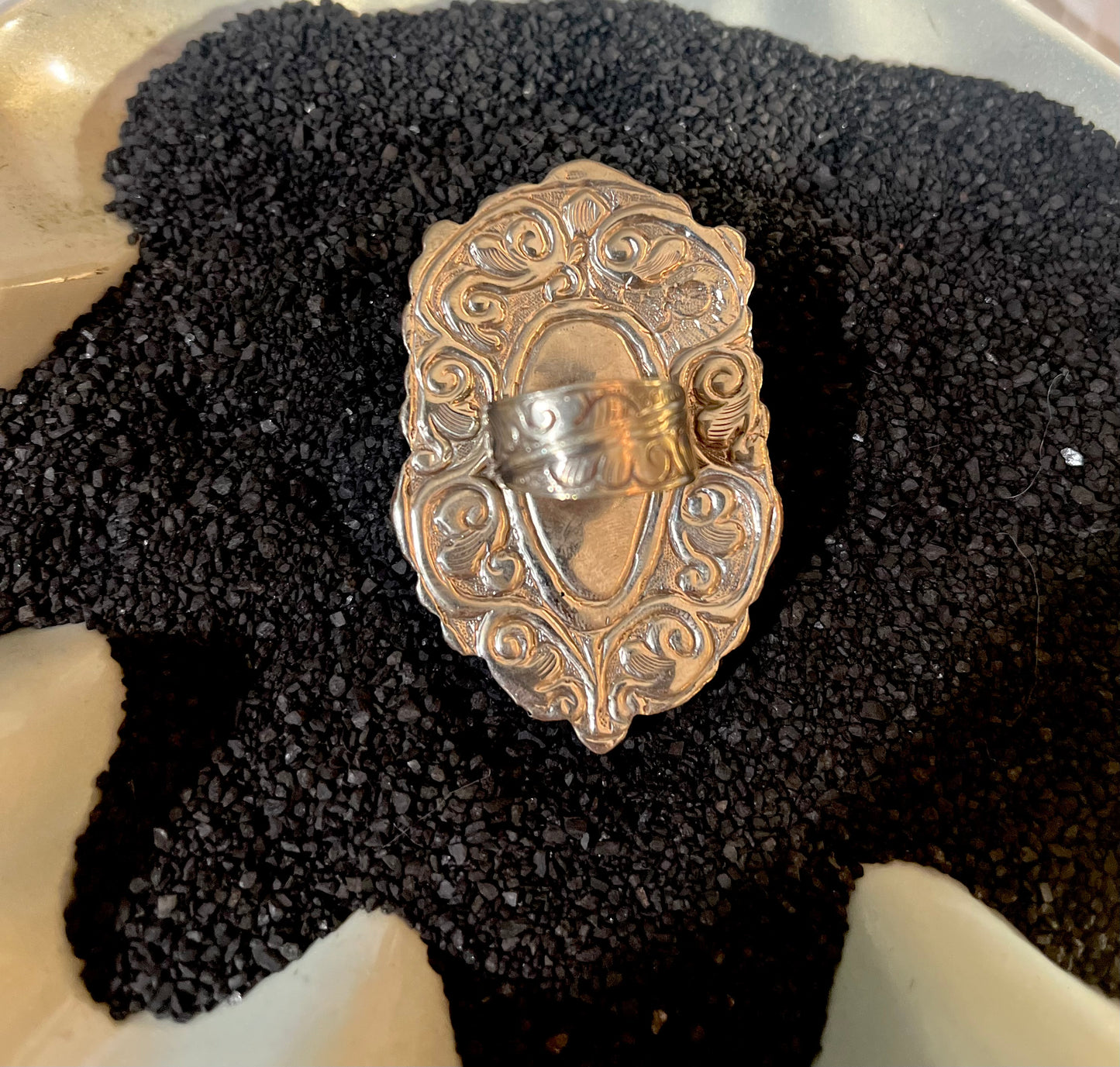 Skull Ring - XL - Ornate - Clear Crystal Agate