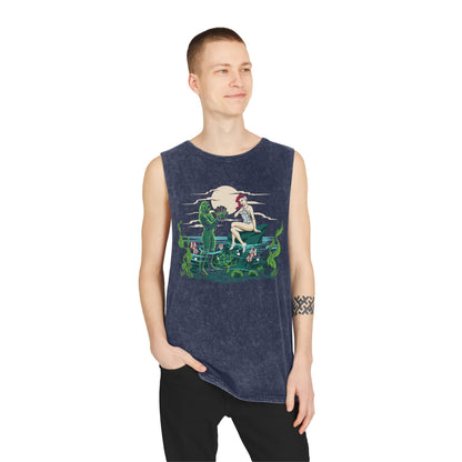 Mid Century Swamp Couple - Unisex Stonewash Tank Top