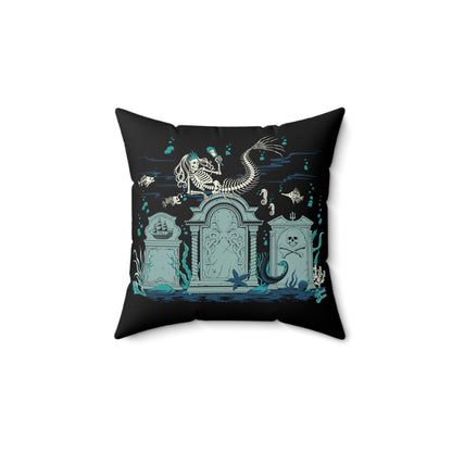 Skeleton Mermaid Graveyard - FULL Pillow - Black