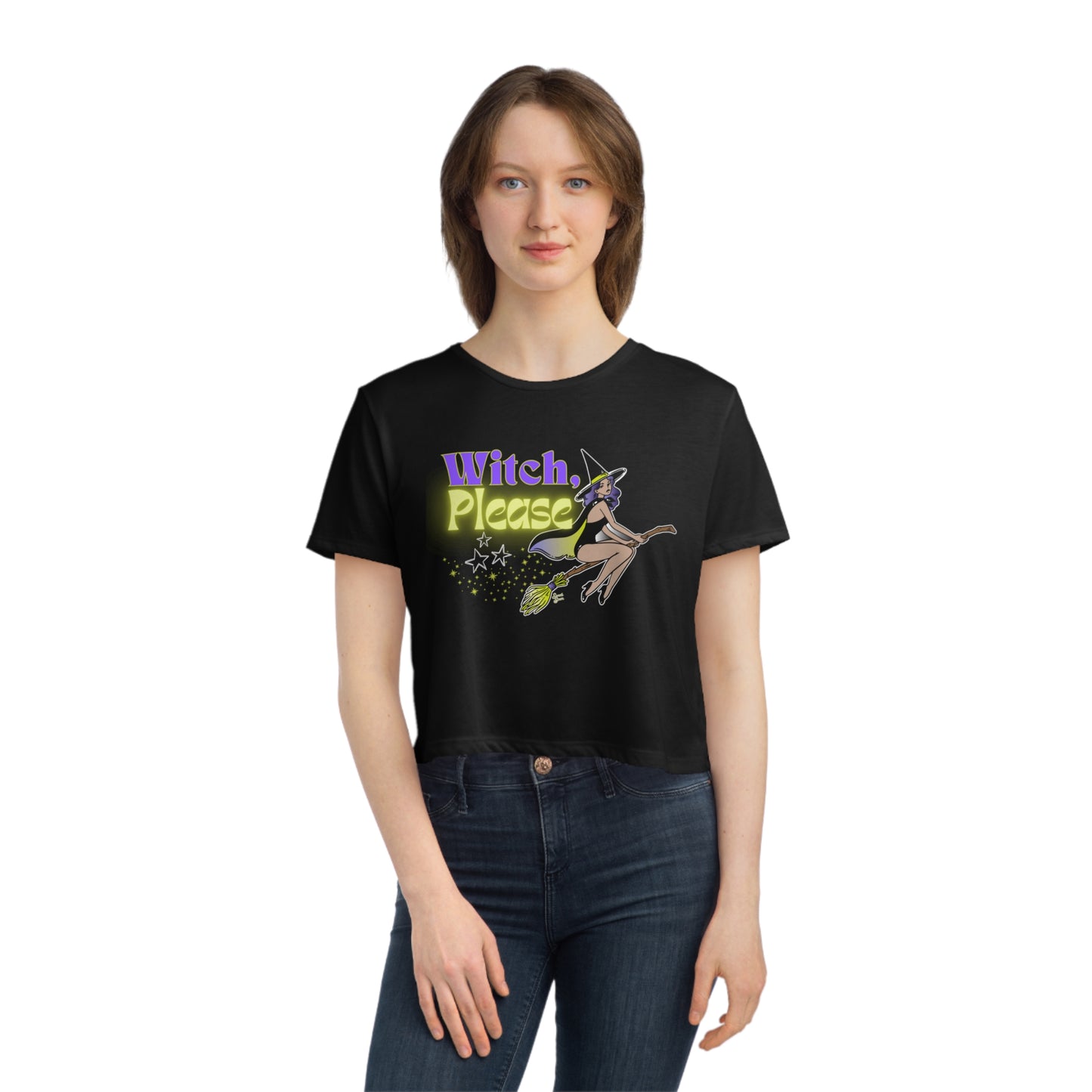 Witch, Please Broomstick - Women's Flowy Cropped Tee