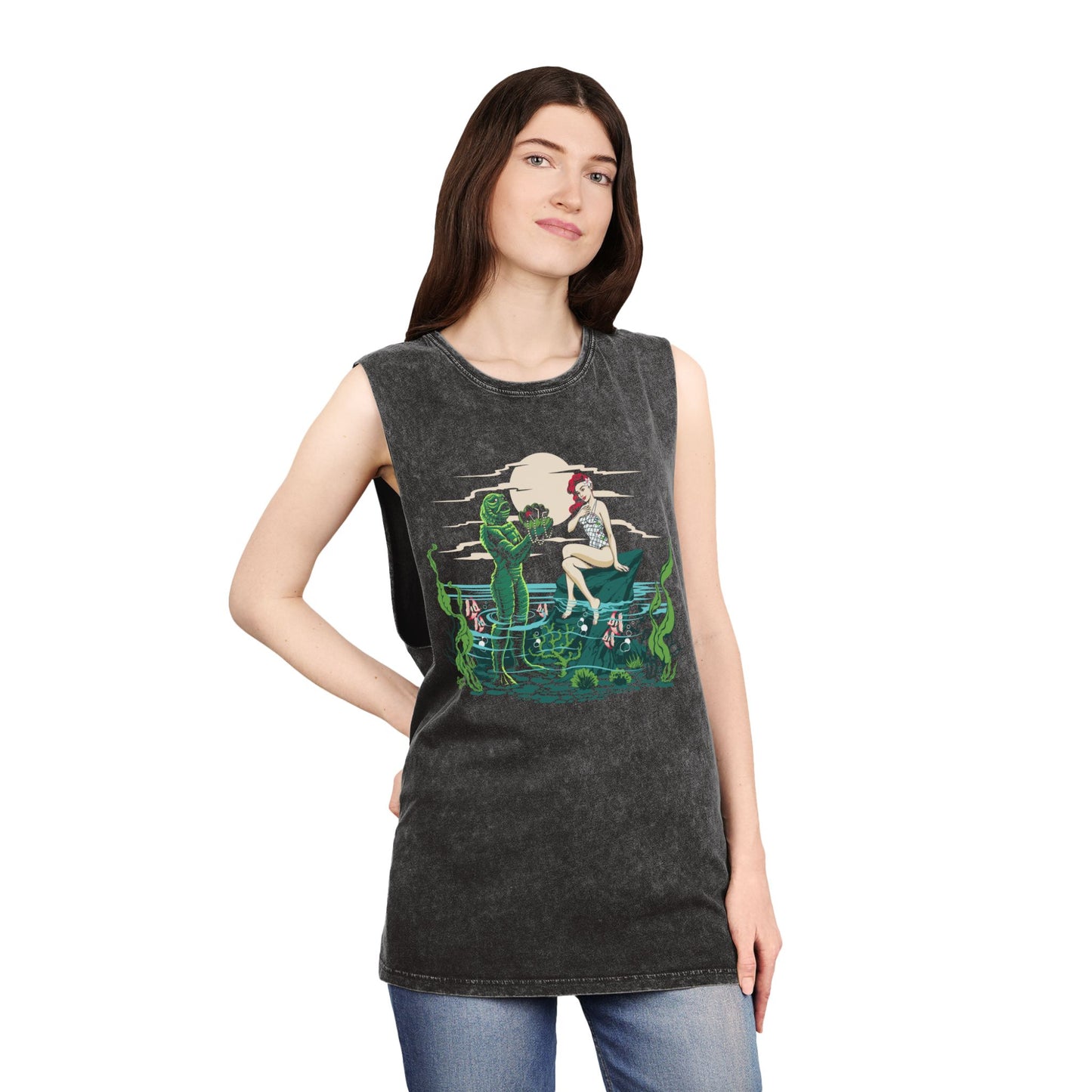 Mid Century Swamp Couple - Unisex Stonewash Tank Top