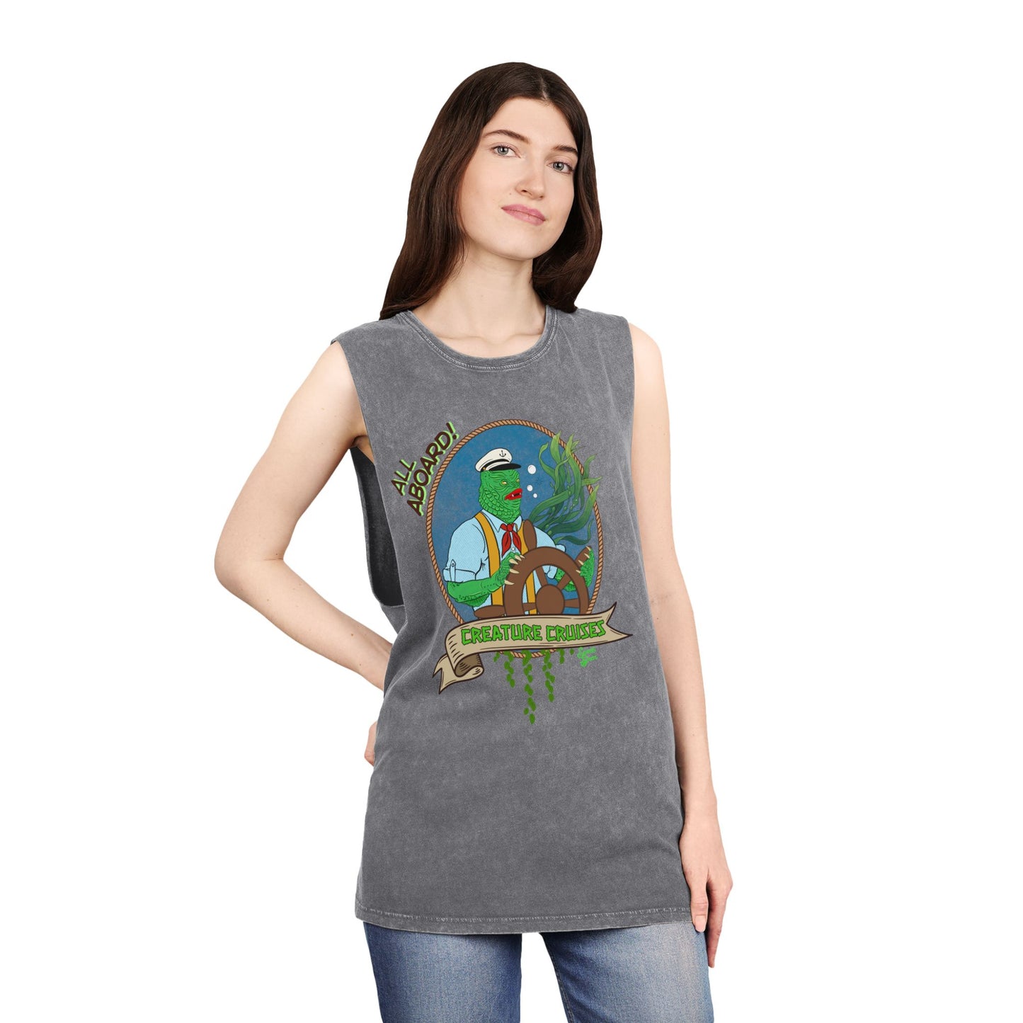 All Aboard Creature Cruises - Unisex Stonewash Tank Top