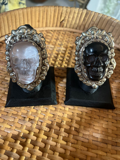 Skull Ring - XL - Ornate - Clear Crystal Agate