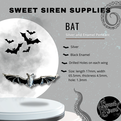 Silver and Black Flying Bat Pendant