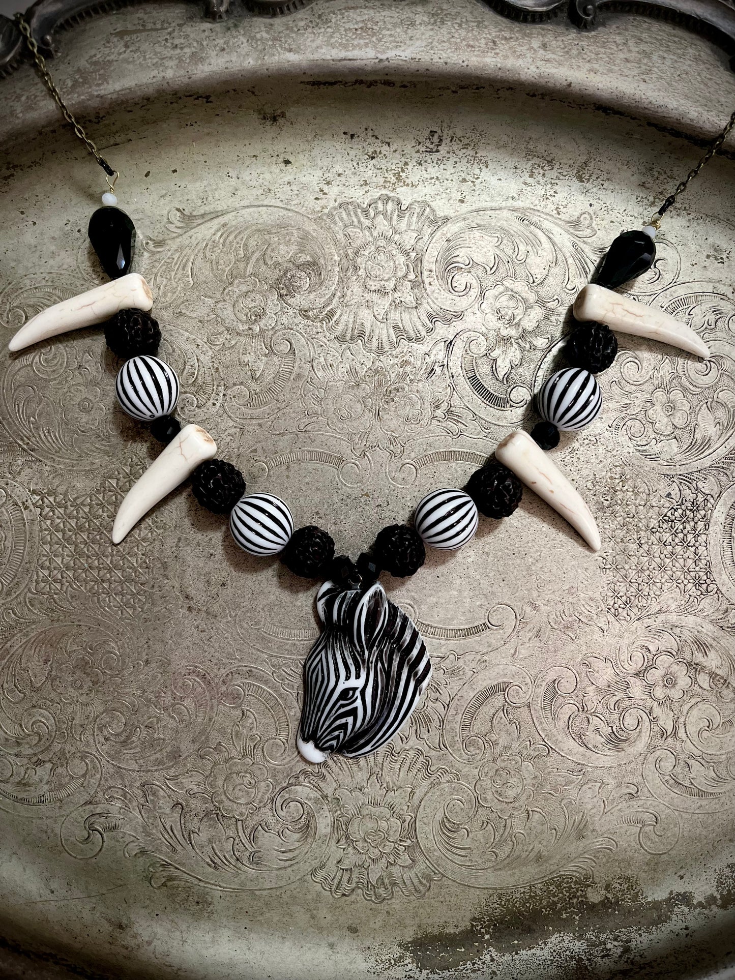 Zebra Beaded Necklace